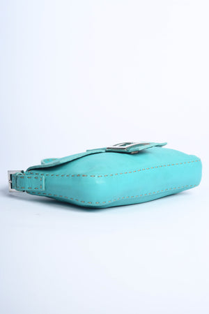 Vintage Fendi Teal Leather Selleria Baguette Shoulder Bag