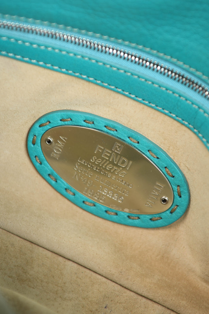 Vintage Fendi Teal Leather Selleria Baguette Shoulder Bag