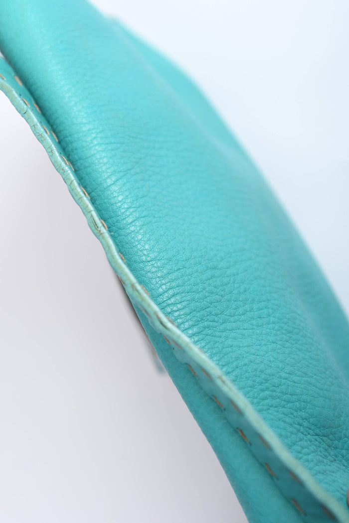 Vintage Fendi Teal Leather Selleria Baguette Shoulder Bag