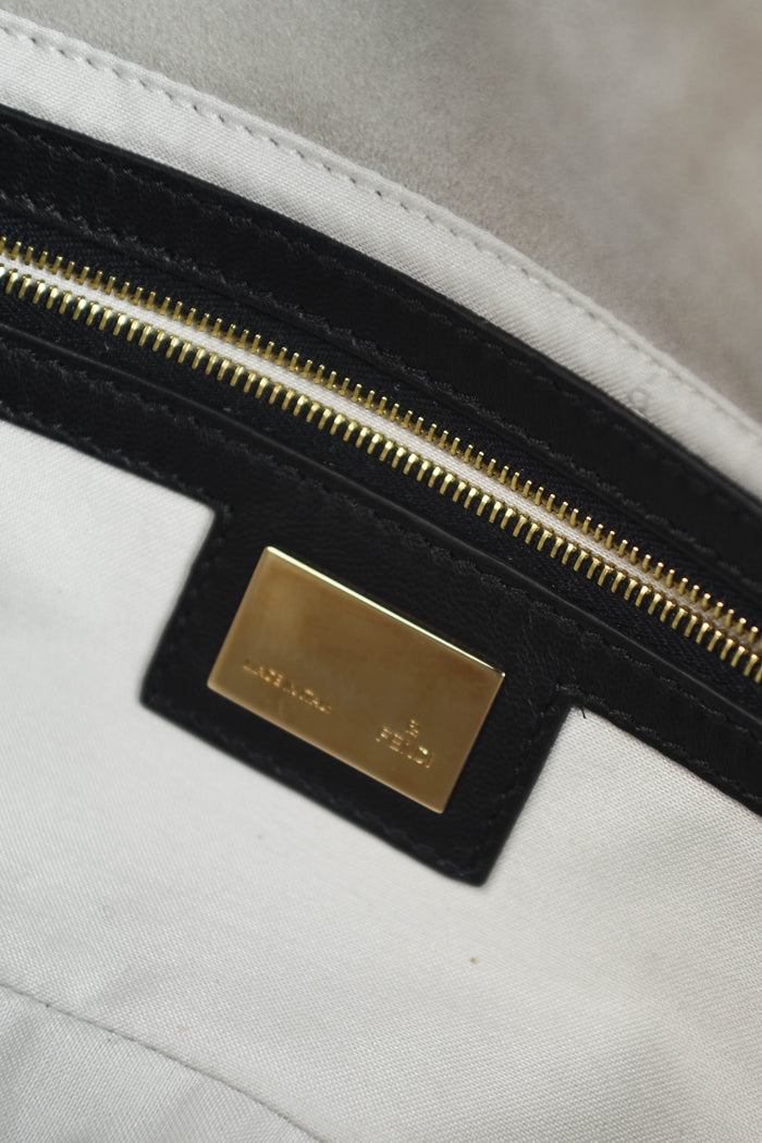 Vintage Fendi Linen Embroidered Baguette Shoulder Bag