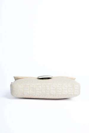 Vintage Fendi White and Beige Zucchino Baguette Shoulder Bag