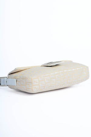Vintage Fendi White and Beige Zucchino Baguette Shoulder Bag