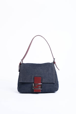 Vintage Fendi Denim Mamma Baguette Shoulder Bag