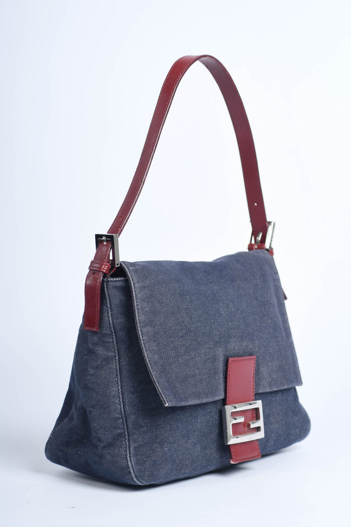 Vintage Fendi Denim Mamma Baguette Shoulder Bag