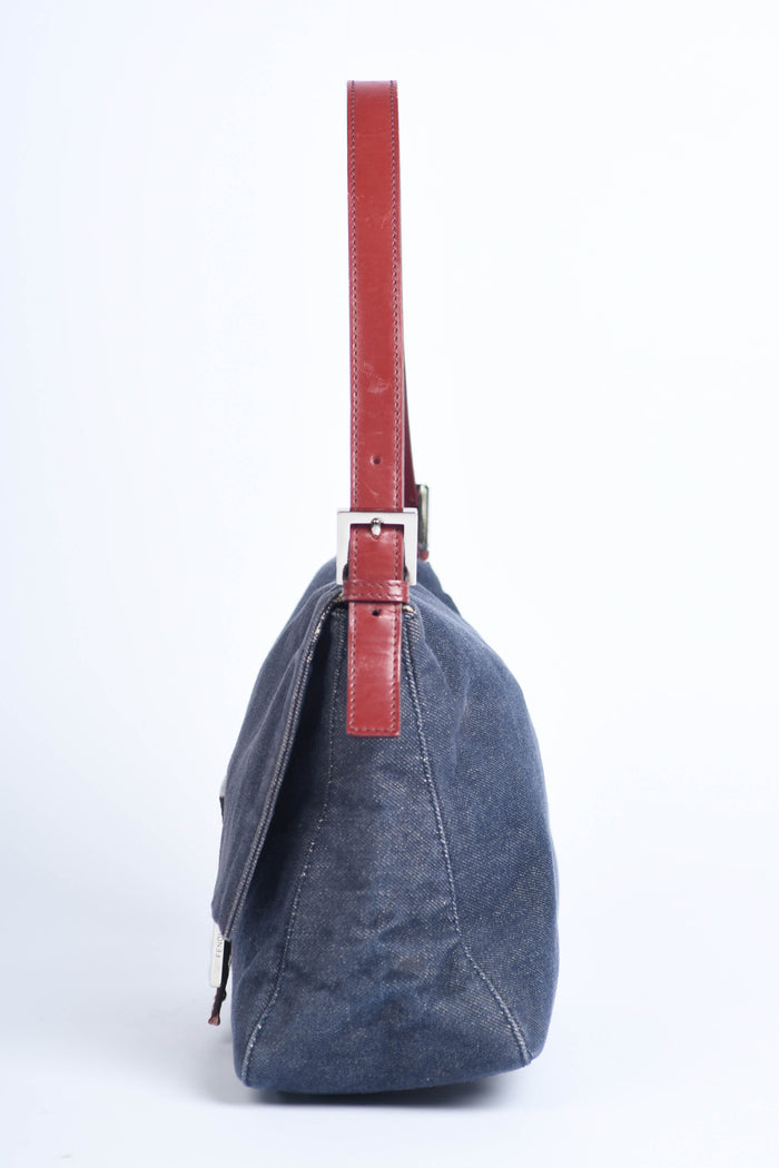 Vintage Fendi Denim Mamma Baguette Shoulder Bag