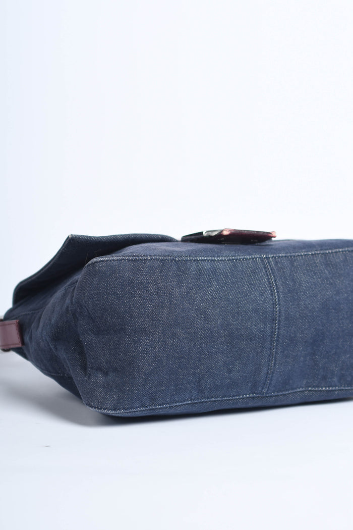 Vintage Fendi Denim Mamma Baguette Shoulder Bag