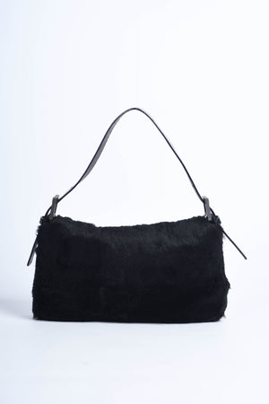 Vintage Fendi Black Fur Baguette Shoulder Bag