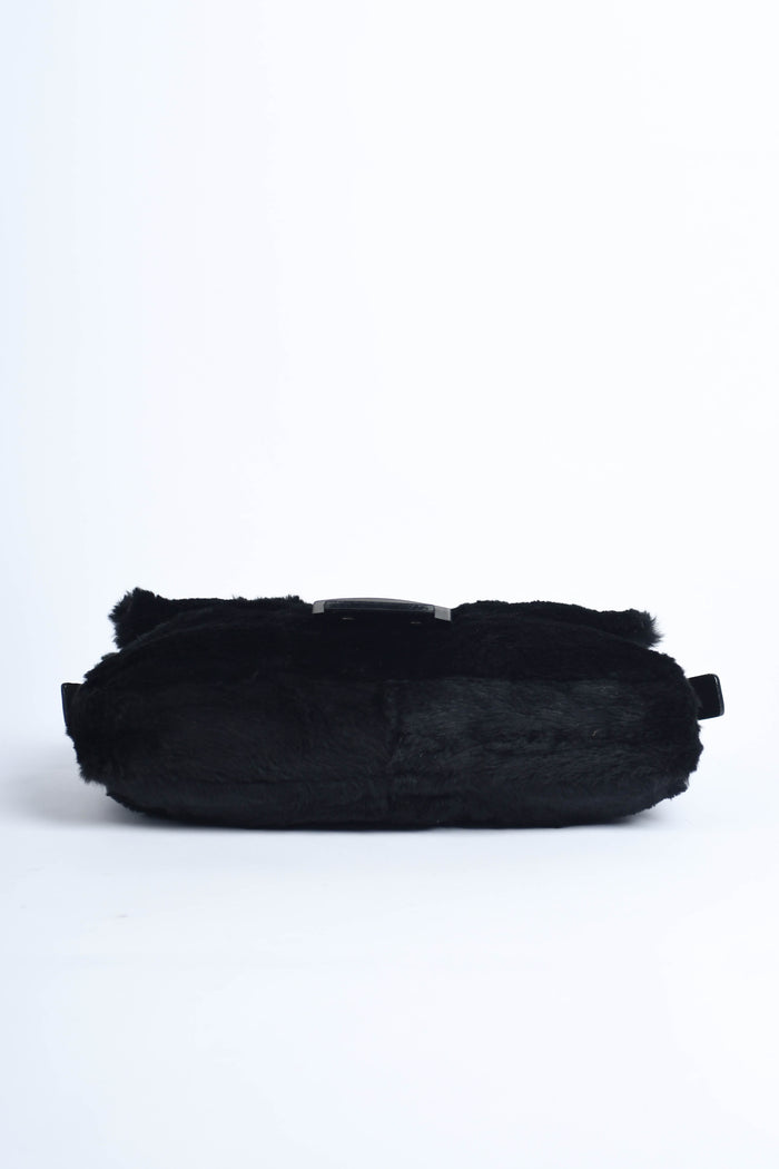 Vintage Fendi Black Fur Baguette Shoulder Bag