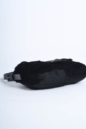 Vintage Fendi Black Fur Baguette Shoulder Bag