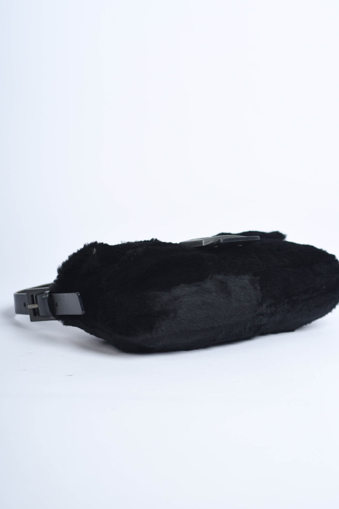 Vintage Fendi Black Fur Baguette Shoulder Bag