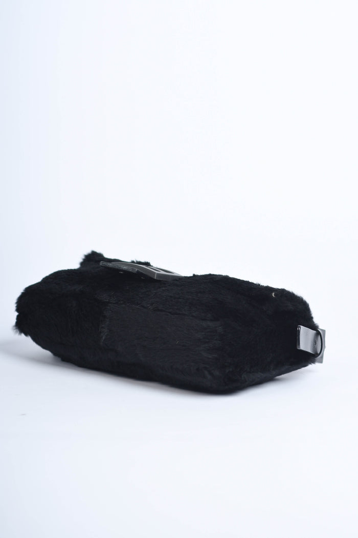 Vintage Fendi Black Fur Baguette Shoulder Bag
