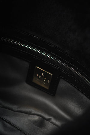 Vintage Fendi Black Fur Baguette Shoulder Bag