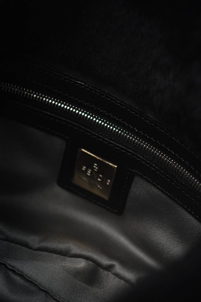 Vintage Fendi Black Fur Baguette Shoulder Bag