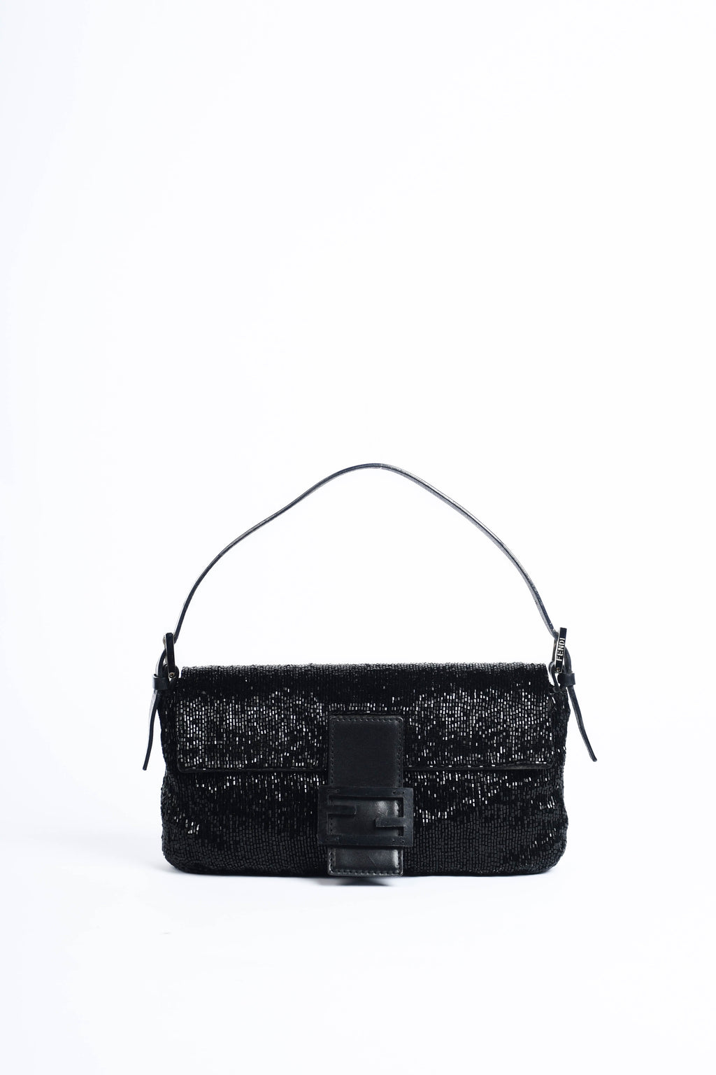 RARE Vintage Fendi Black Beaded Baguette Shoulder Bag
