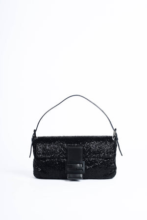 RARE Vintage Fendi Black Beaded Baguette Shoulder Bag