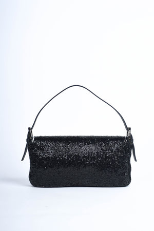 RARE Vintage Fendi Black Beaded Baguette Shoulder Bag