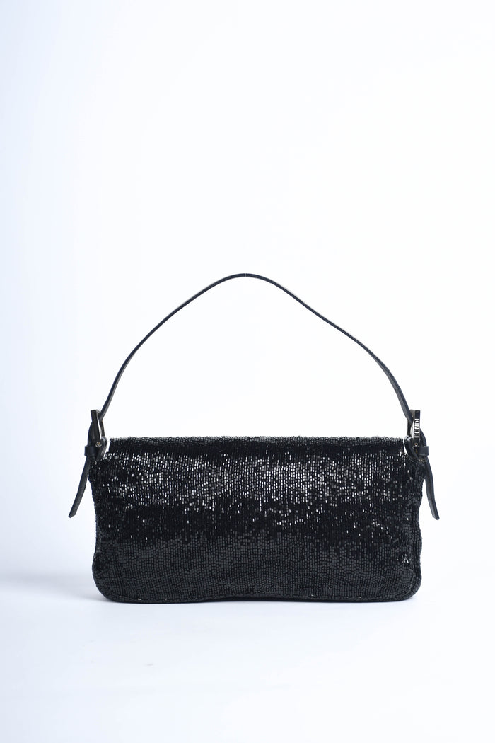 RARE Vintage Fendi Black Beaded Baguette Shoulder Bag