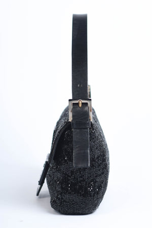 RARE Vintage Fendi Black Beaded Baguette Shoulder Bag