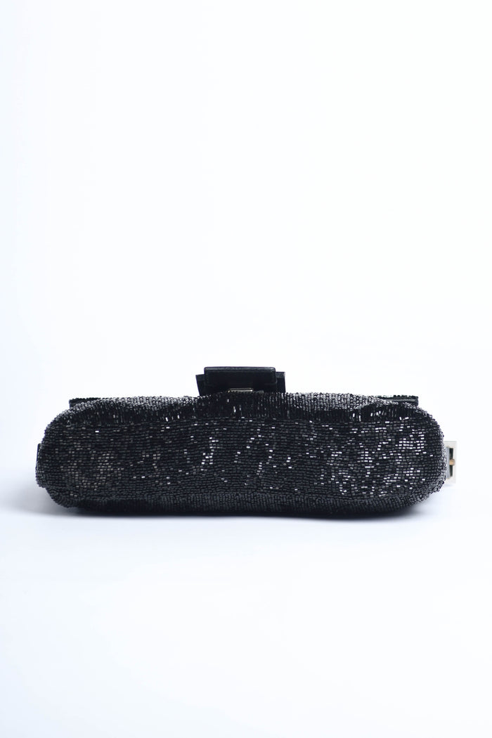 RARE Vintage Fendi Black Beaded Baguette Shoulder Bag