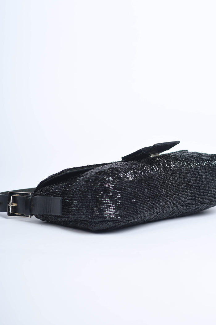 RARE Vintage Fendi Black Beaded Baguette Shoulder Bag