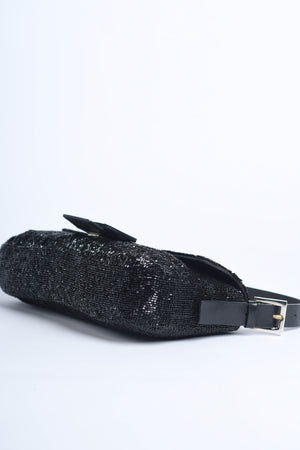 RARE Vintage Fendi Black Beaded Baguette Shoulder Bag