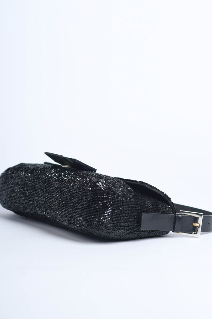 RARE Vintage Fendi Black Beaded Baguette Shoulder Bag