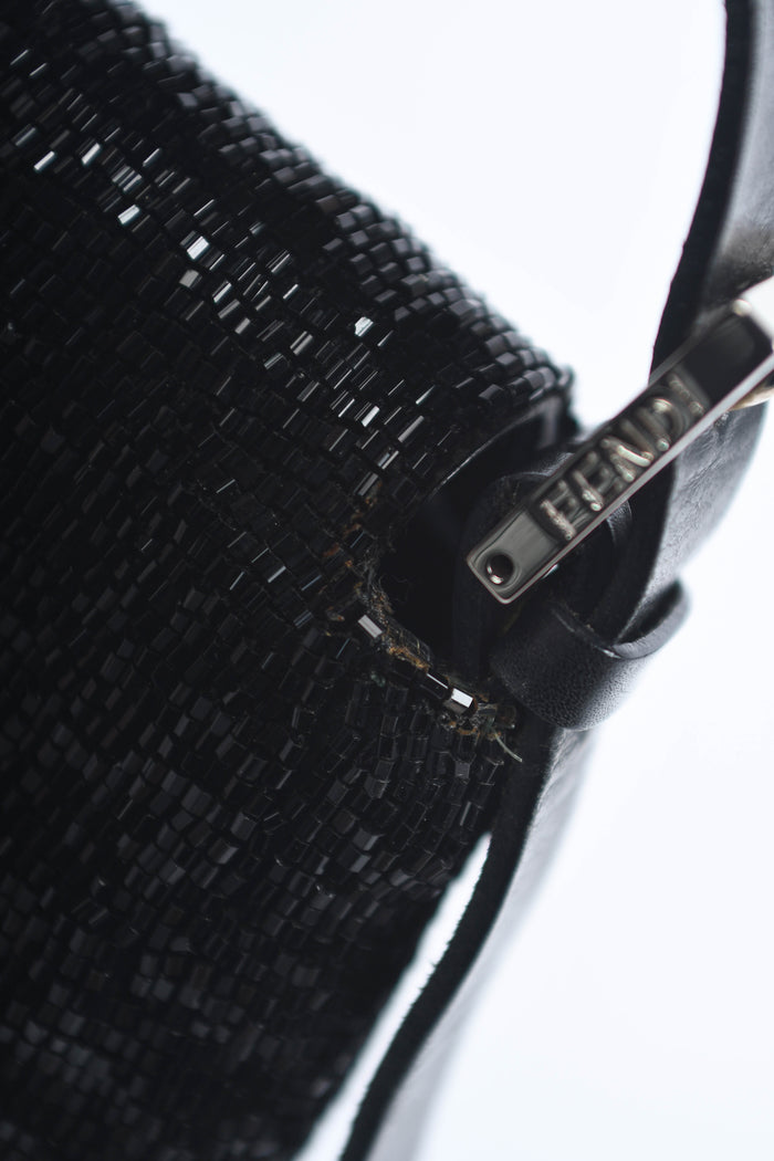 RARE Vintage Fendi Black Beaded Baguette Shoulder Bag