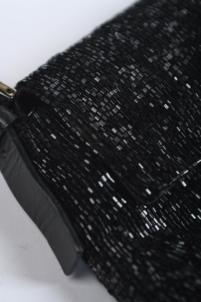 RARE Vintage Fendi Black Beaded Baguette Shoulder Bag
