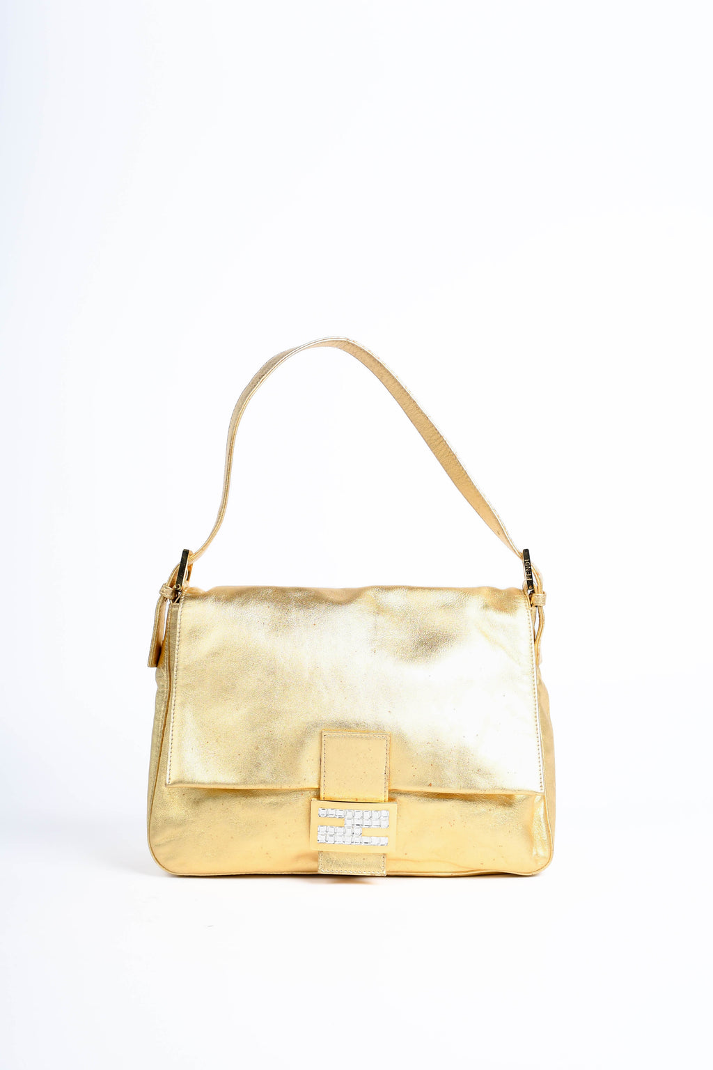 RARE Fendi Gold Leather Mamma Baguette Shoulder Bag