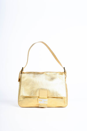 RARE Fendi Gold Leather Mamma Baguette Shoulder Bag