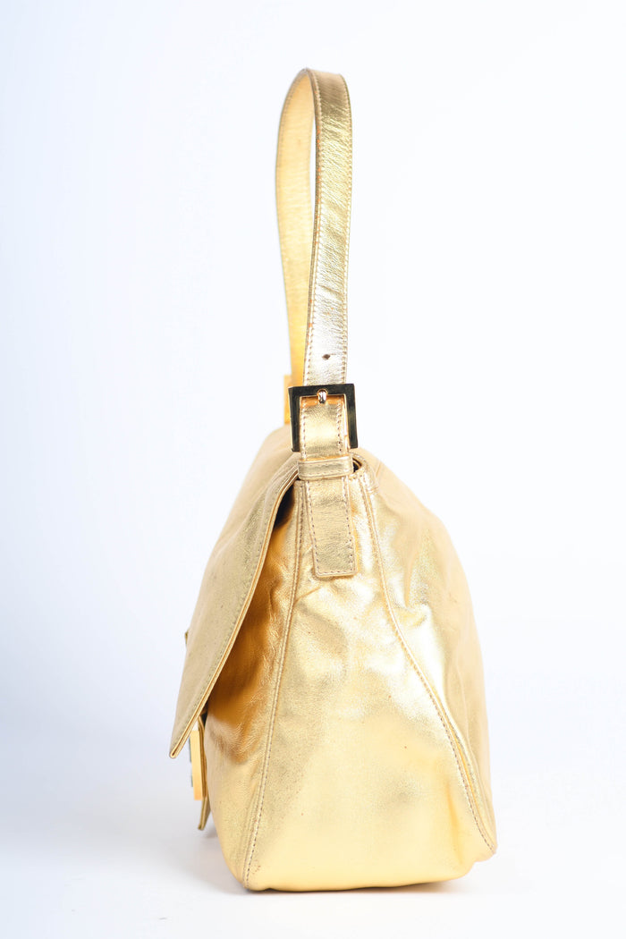 RARE Fendi Gold Leather Mamma Baguette Shoulder Bag