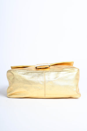 RARE Fendi Gold Leather Mamma Baguette Shoulder Bag
