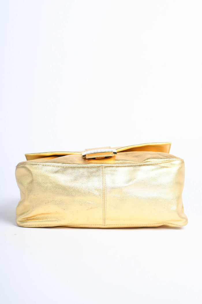 RARE Fendi Gold Leather Mamma Baguette Shoulder Bag