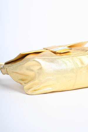 RARE Fendi Gold Leather Mamma Baguette Shoulder Bag