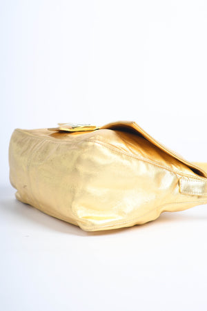 RARE Fendi Gold Leather Mamma Baguette Shoulder Bag