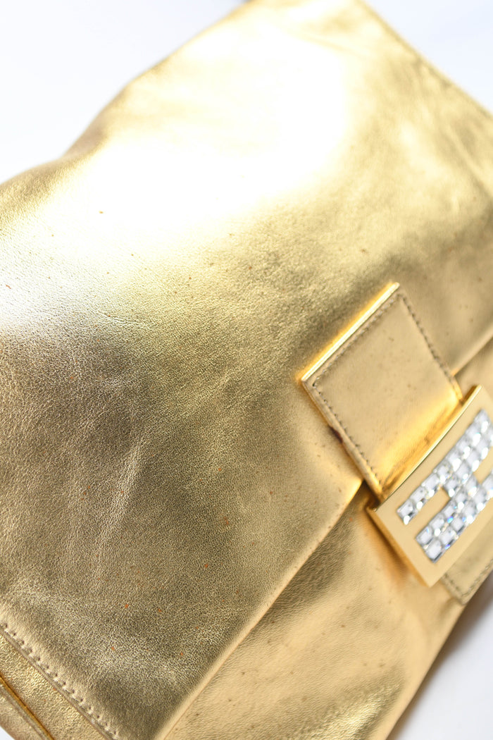 RARE Fendi Gold Leather Mamma Baguette Shoulder Bag