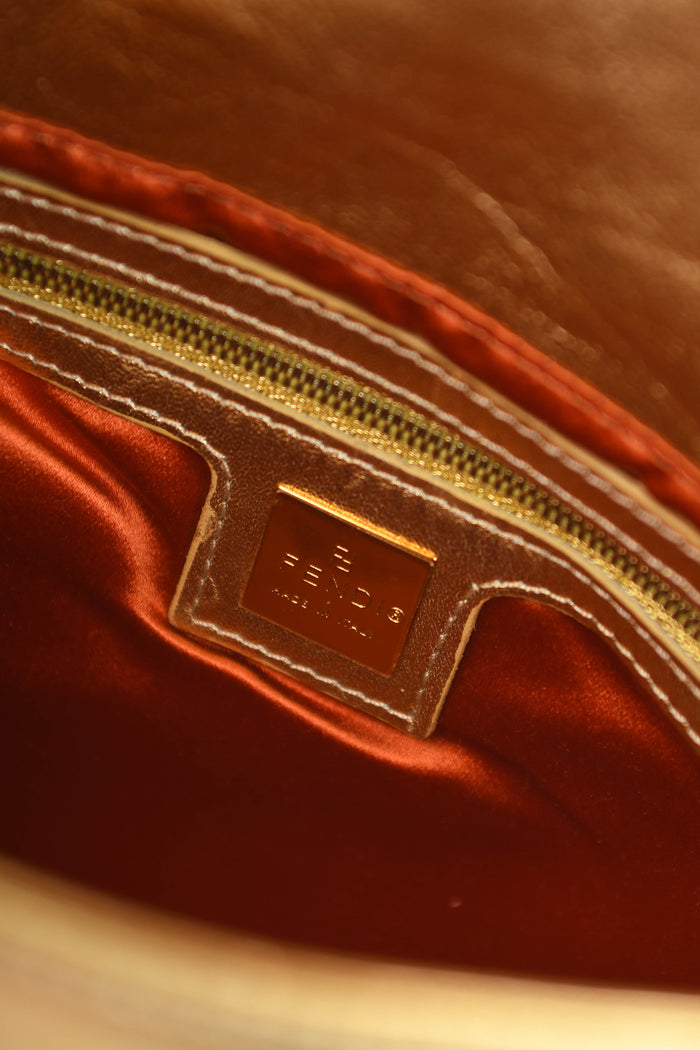 RARE Fendi Gold Leather Mamma Baguette Shoulder Bag