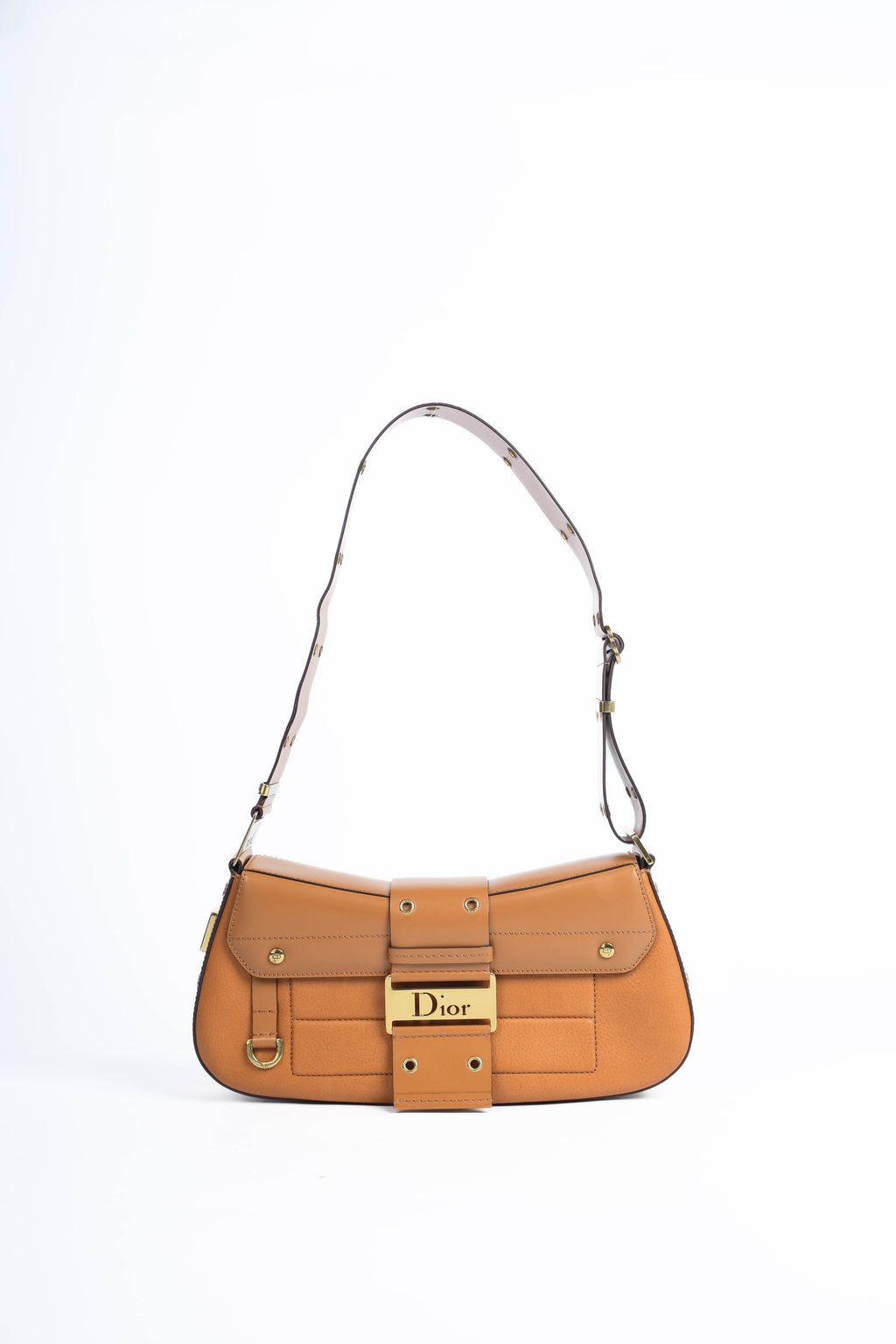 2000s Christian Dior Tan Leather Columbus Shoulder Bag