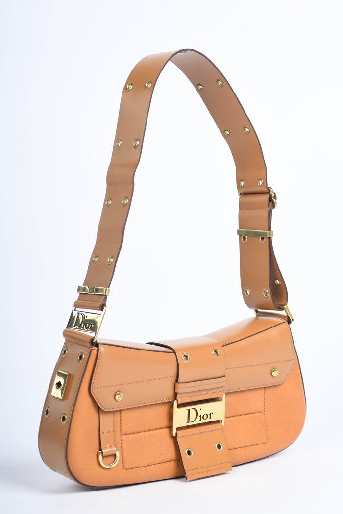 2000s Christian Dior Tan Leather Columbus Shoulder Bag