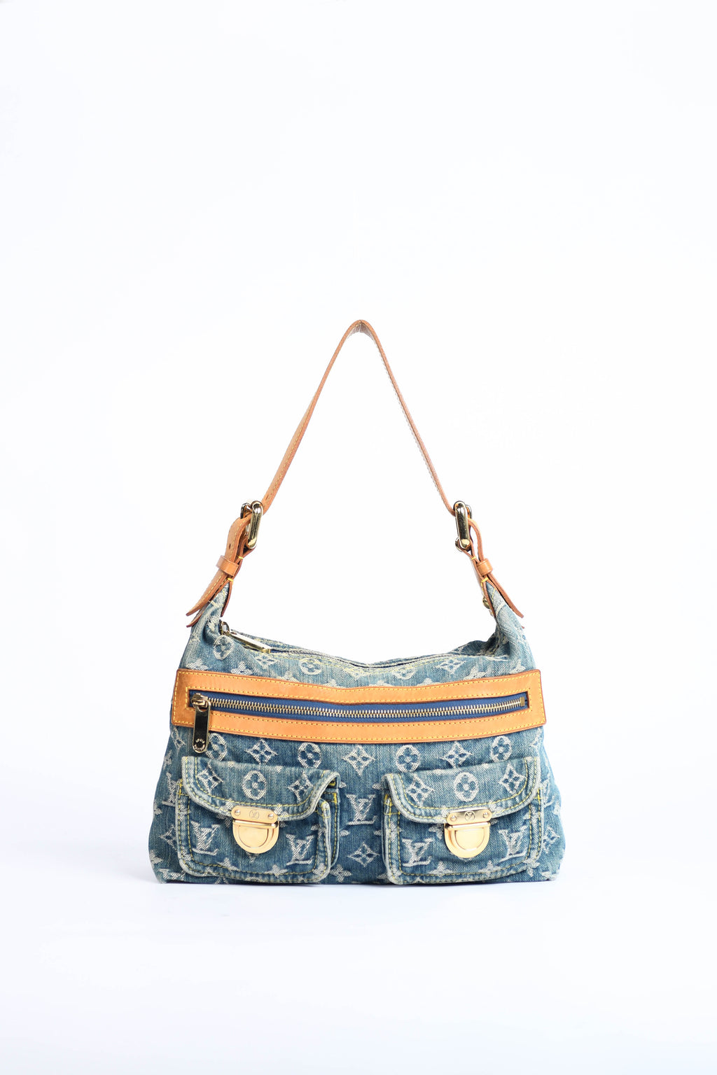 2000s Louis Vuitton Blue Denim Baggy PM Monogram Shoulder Bag