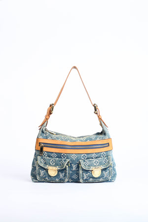 2000s Louis Vuitton Blue Denim Baggy PM Monogram Shoulder Bag