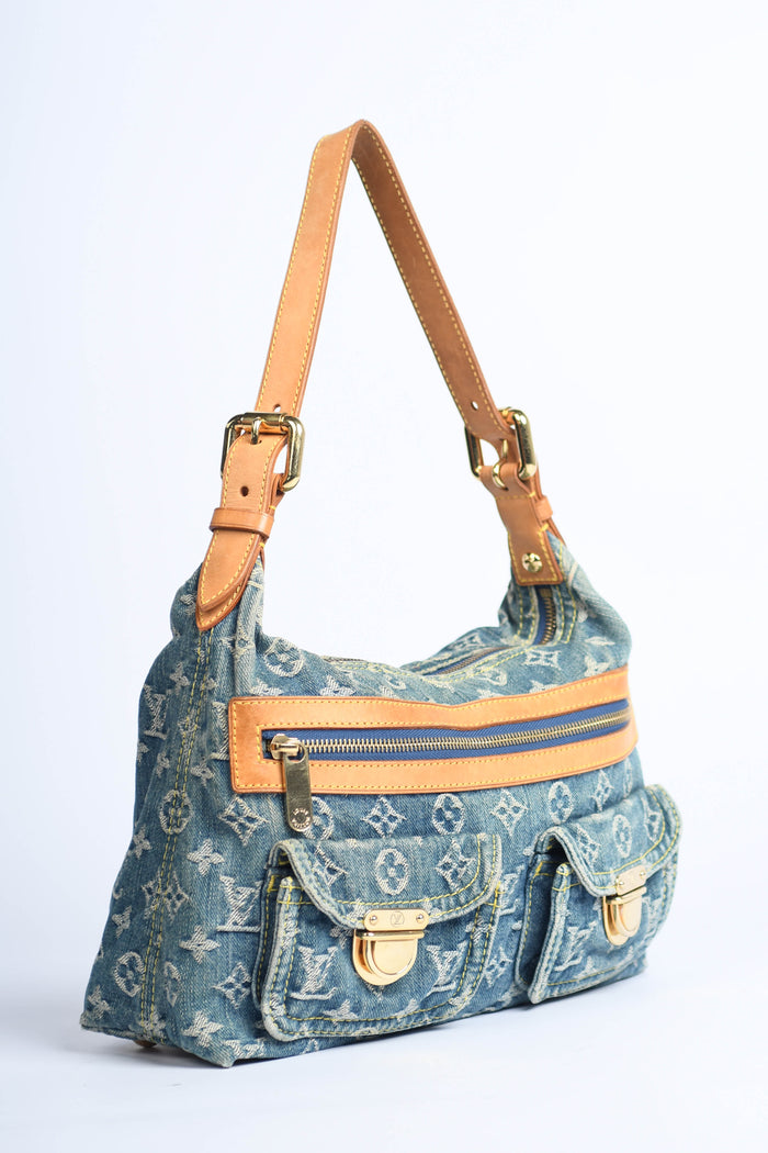 2000s Louis Vuitton Blue Denim Baggy PM Monogram Shoulder Bag