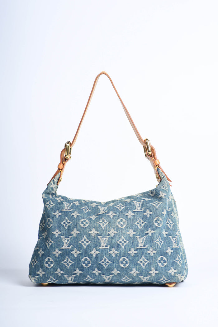 2000s Louis Vuitton Blue Denim Baggy PM Monogram Shoulder Bag