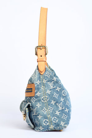 2000s Louis Vuitton Blue Denim Baggy PM Monogram Shoulder Bag