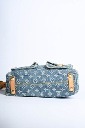 2000s Louis Vuitton Blue Denim Baggy PM Monogram Shoulder Bag