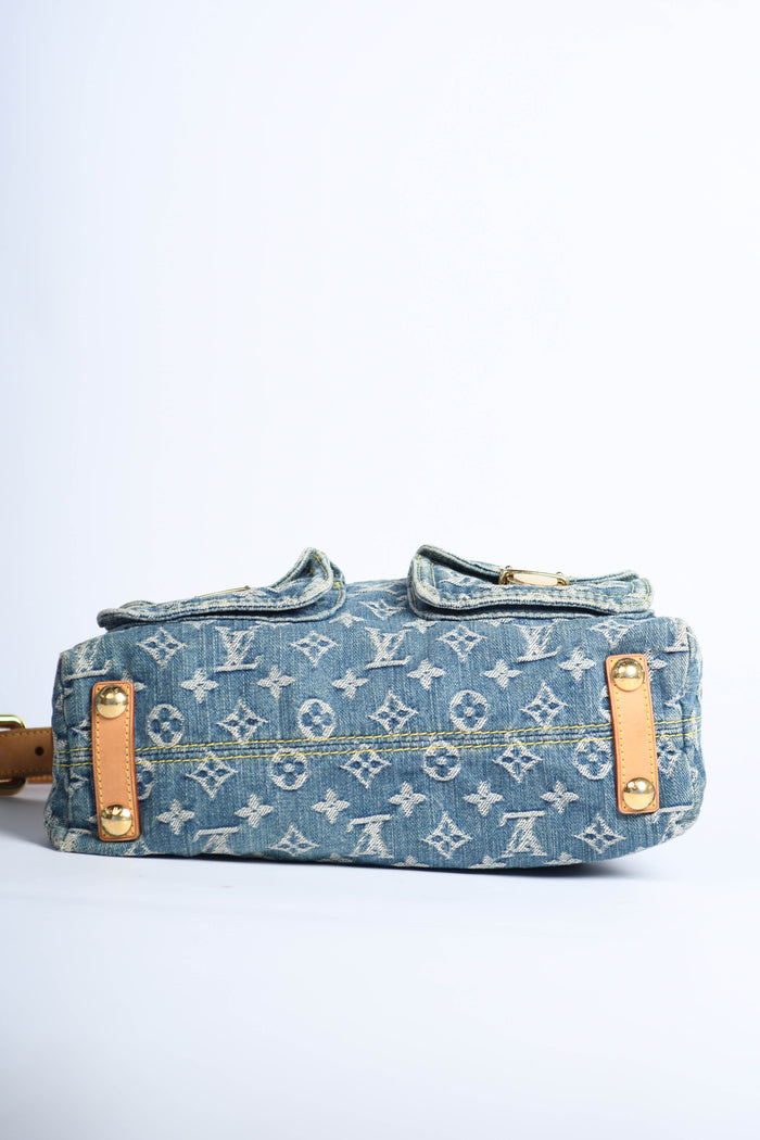 2000s Louis Vuitton Blue Denim Baggy PM Monogram Shoulder Bag