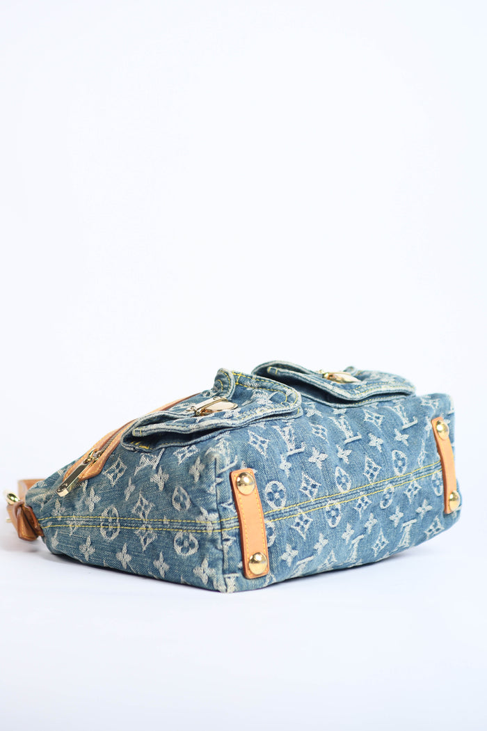 2000s Louis Vuitton Blue Denim Baggy PM Monogram Shoulder Bag