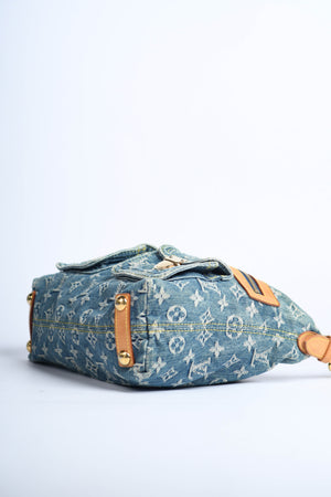 2000s Louis Vuitton Blue Denim Baggy PM Monogram Shoulder Bag