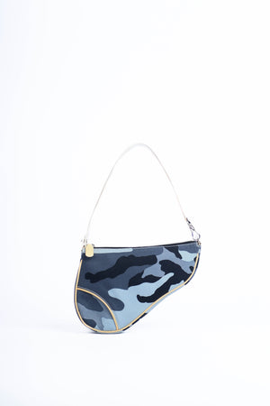 2000s Christian Dior Blue Camouflage Trotter Saddle Bag