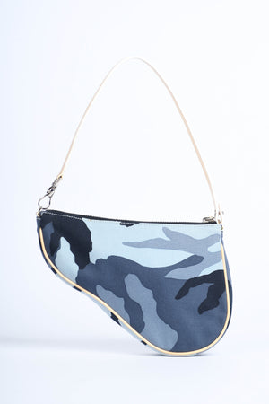 2000s Christian Dior Blue Camouflage Trotter Saddle Bag
